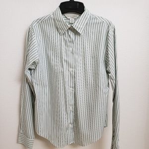 Casual Corner Lg Sleeve Blk/Green Stripe Blouse M